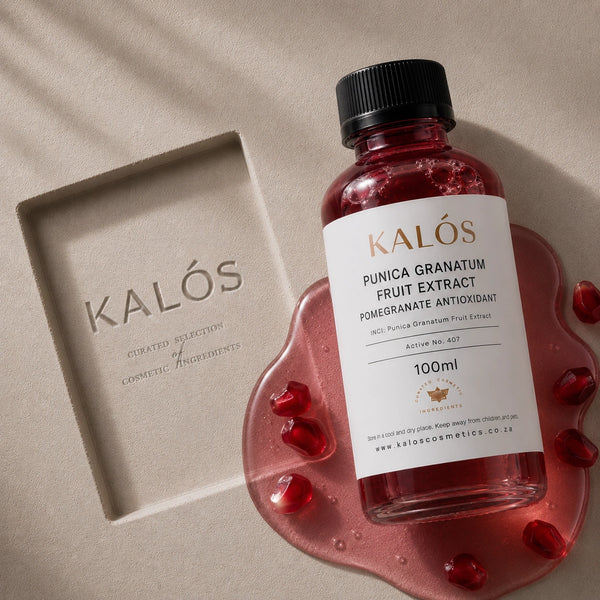 Bottle of Kalós Punic Granatum Fruit Extract on a beige background
