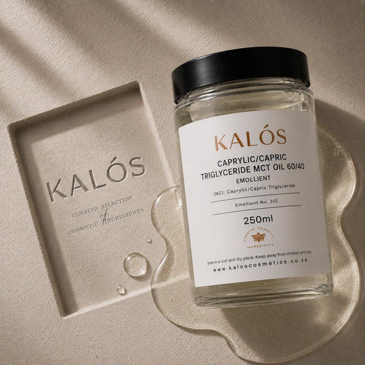 Jar of Kalós cosmetic product on a beige background