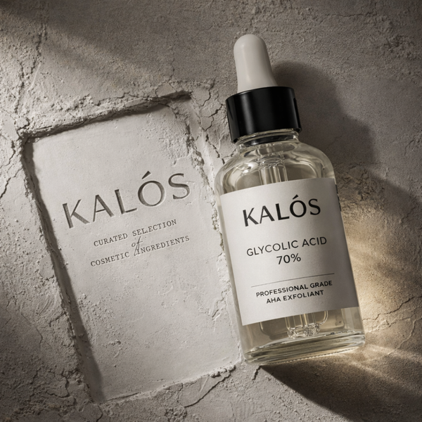 Bottle of Kalós Glycolic Acid 70% on a textured surface